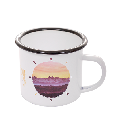Taza esmaltada de metal con borde negro 330 ml